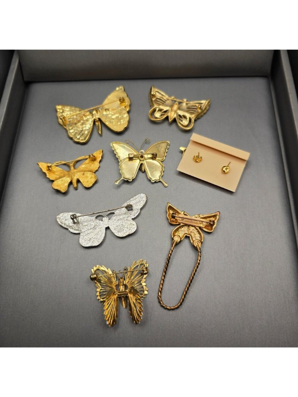 Vintage Butterfly Brooch Lot of 8 Cloisonne Enamel Earrings Gold Tone Statement - Picture 7 of 13
